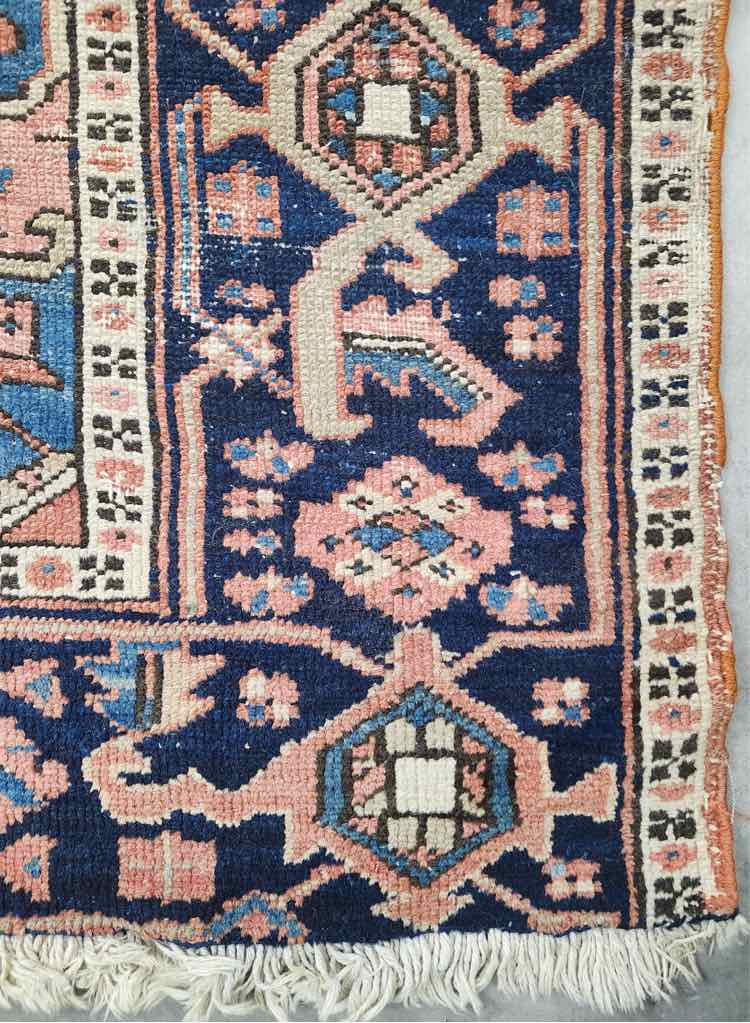 6'9" x 9'4" Vtg. Blue/Burnt Orange Rug