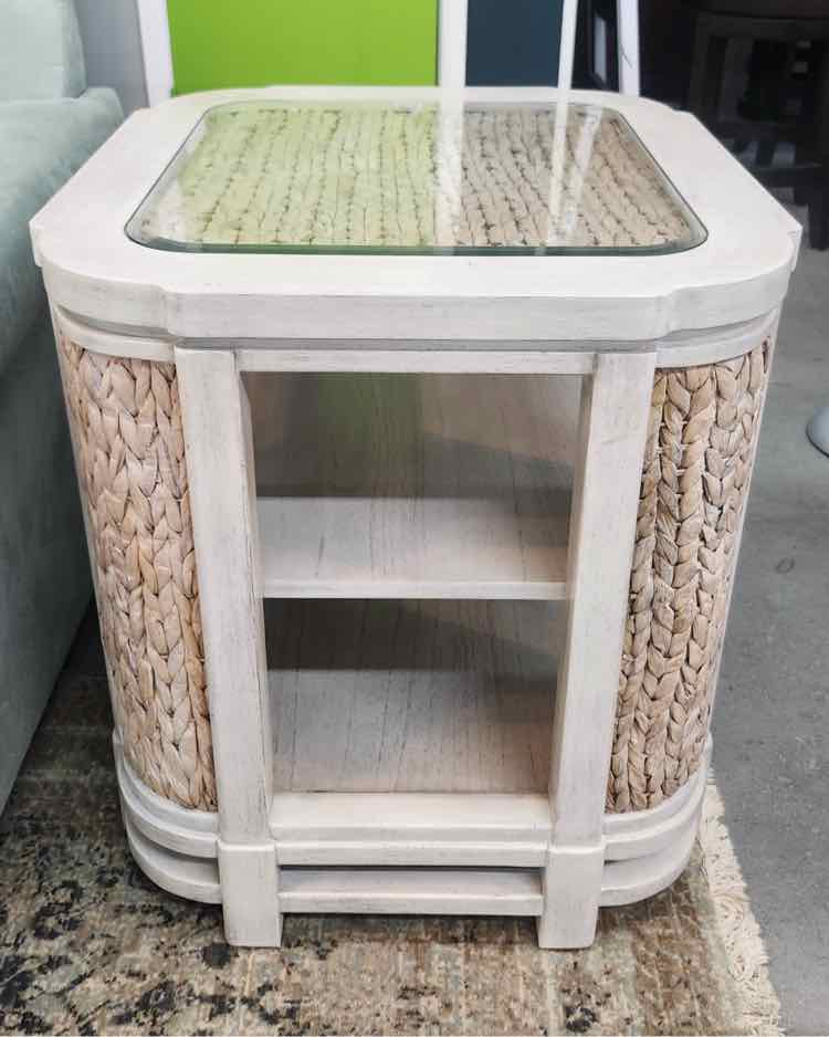 Rattan and Wood End Table