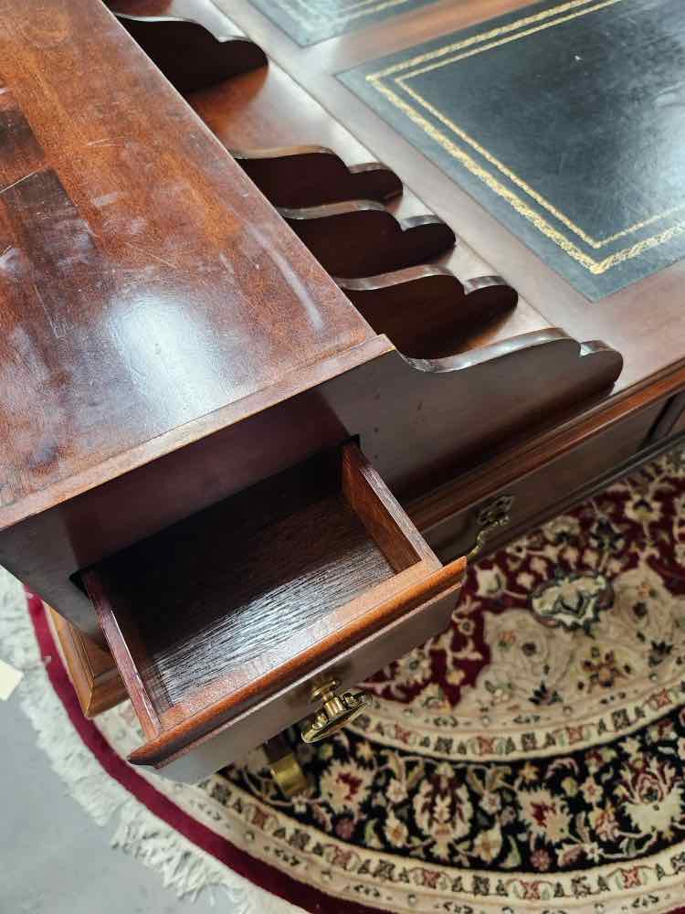 English Black Leather Top Partners Desk