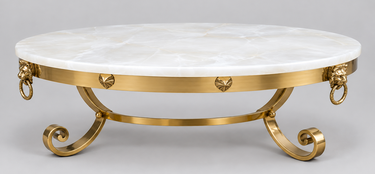Onyx Top Coffe Table w/Gold Lion Head Base