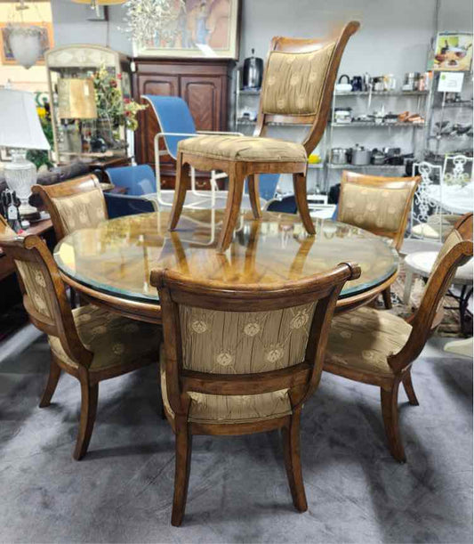 Round Table w/Glass and 6 Chairs