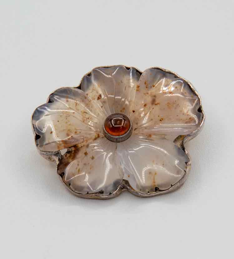 A. Kahn .925 White Jade/Amber Pin