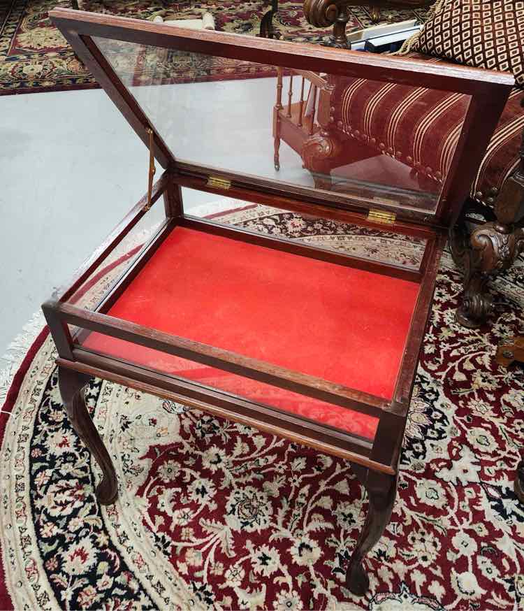 Antique Mahogany Glass Shadow Box End Table