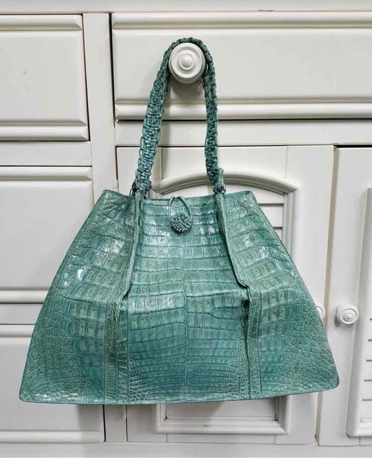 N. Gonzalez Turquoise Crocodile Handbag