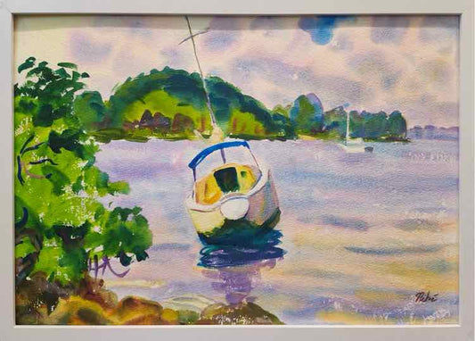'Boat on the Bay' Watercolor by Nike