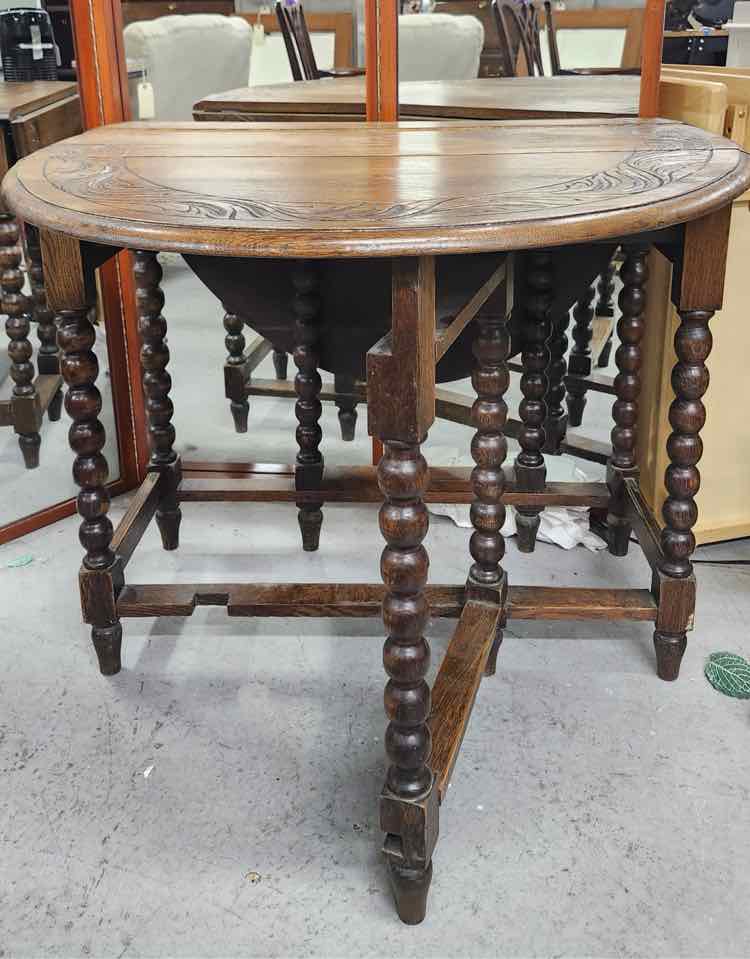 Antique English Oak Carved Drop Leaf Table