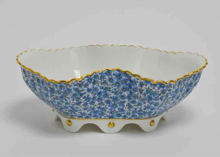 Haviland & Co. Blue Floral w/Gold Scalloped Rim & Footed Bowl