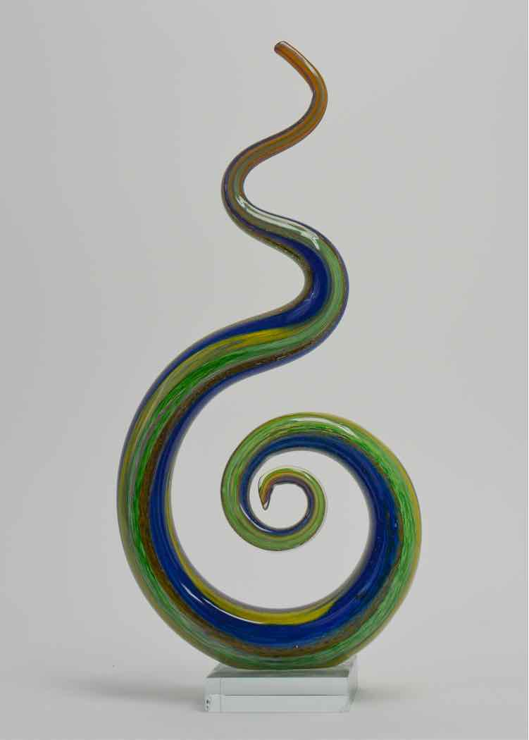 Blue/Green Ribbon Glass Spiral  Art Sculpture