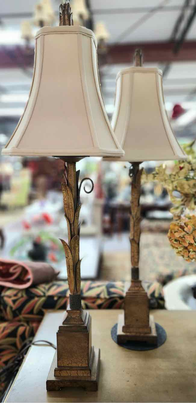 Pair of Tall Light Brown Leaf Lamps