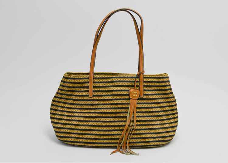 Eric Javits "Squishee Isla" Black Mix Straw Bag