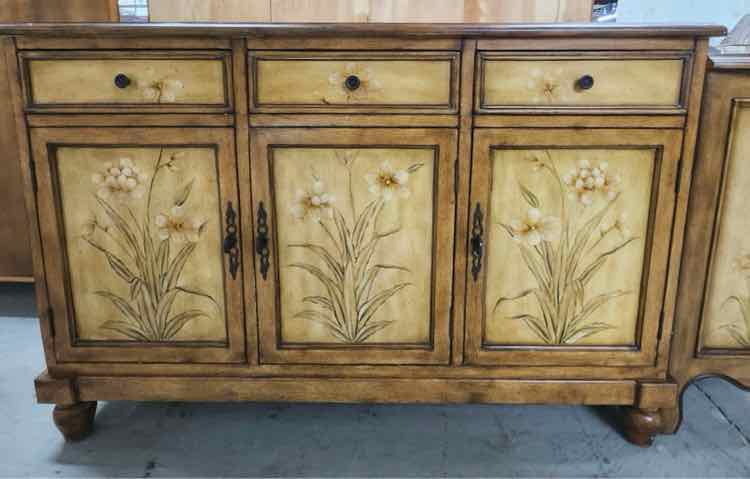 3 Drawer Flower Painted Server Cabinet