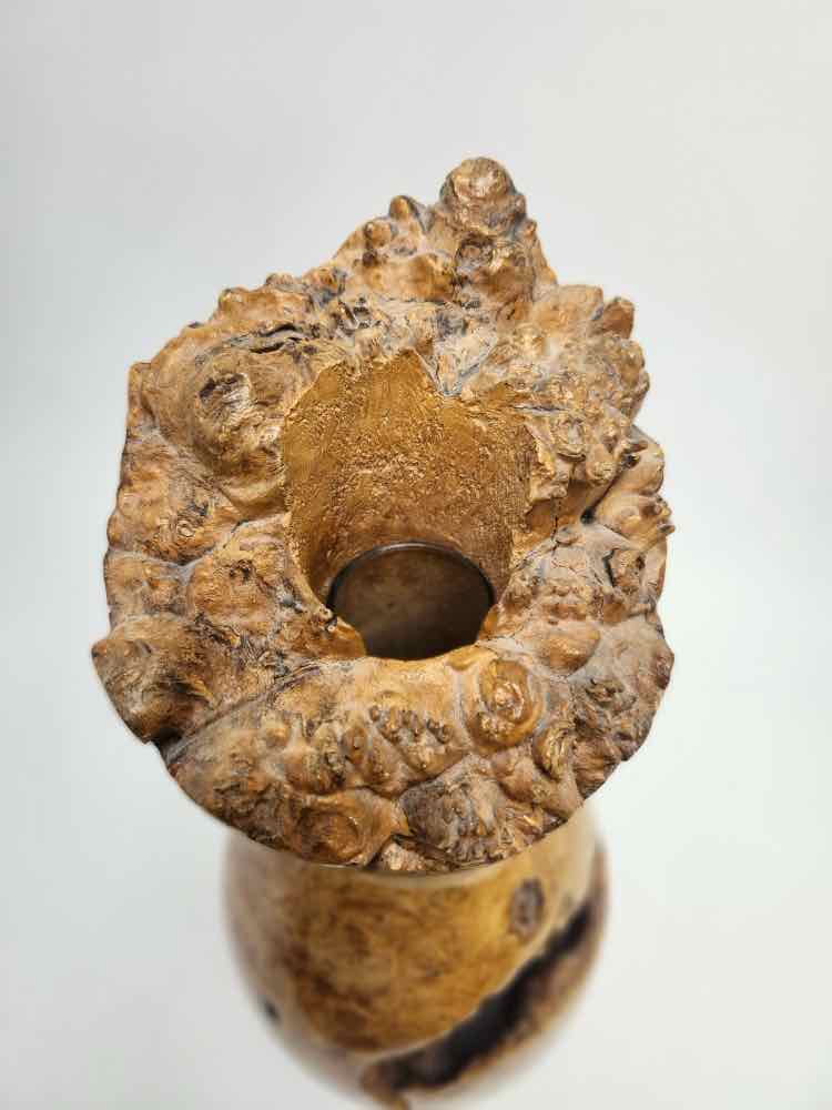 "Wooden Floral Vase" Spotted Maple Burl