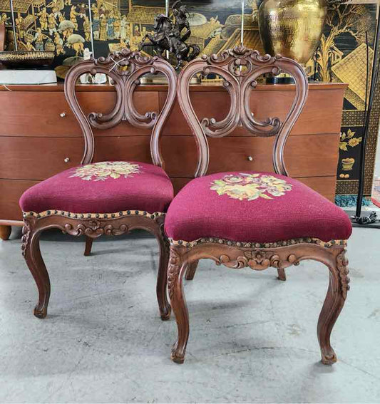 Pair of Flower Needle Point Chairs