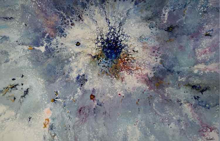 Art 'Hues of Blue' Marble Acrylic Painting by Frebach