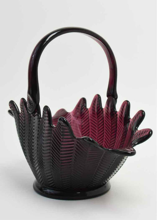 L.E.Smith Black Amethyst Glass Fern Basket