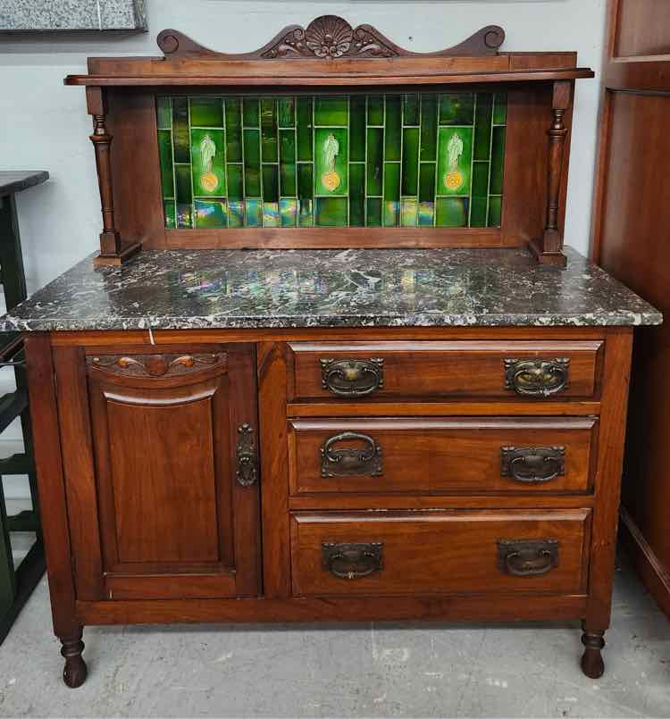 2pc Stone Top English Wash Stand Cabinet