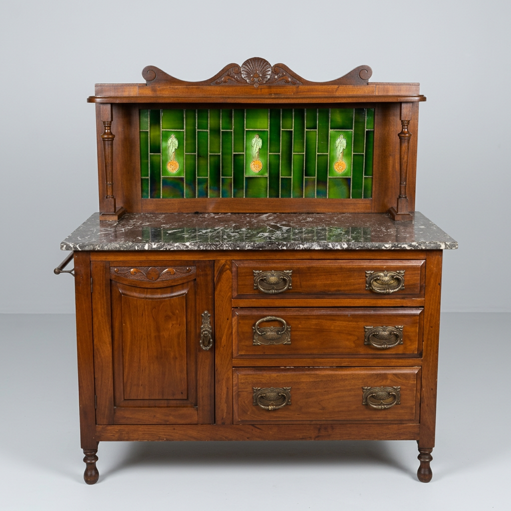2pc Stone Top English Wash Stand Cabinet