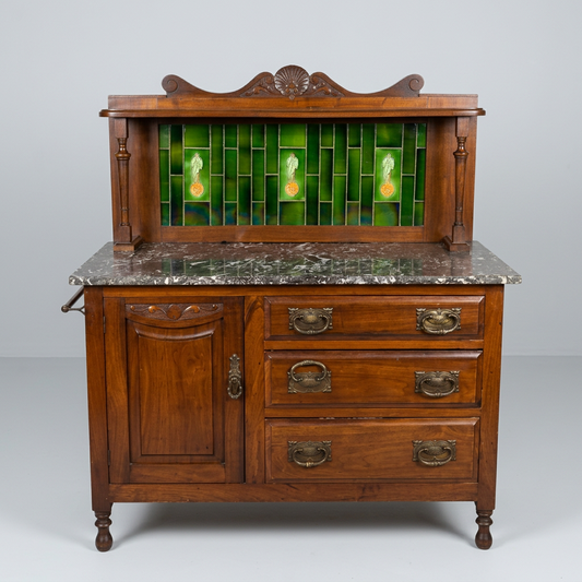 2pc Stone Top English Wash Stand Cabinet
