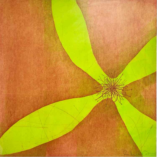 Chartreuse & Orange Floral Etching Beth Weintraub Art