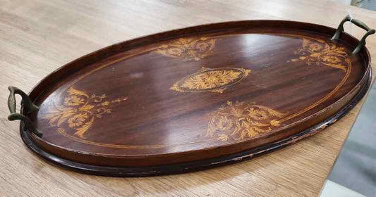 Edwardian Wood Tray/Brass Handles