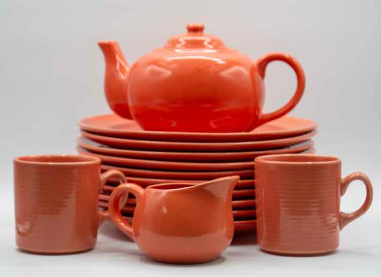 14pc Vtg. Orange Tea/Plate Set