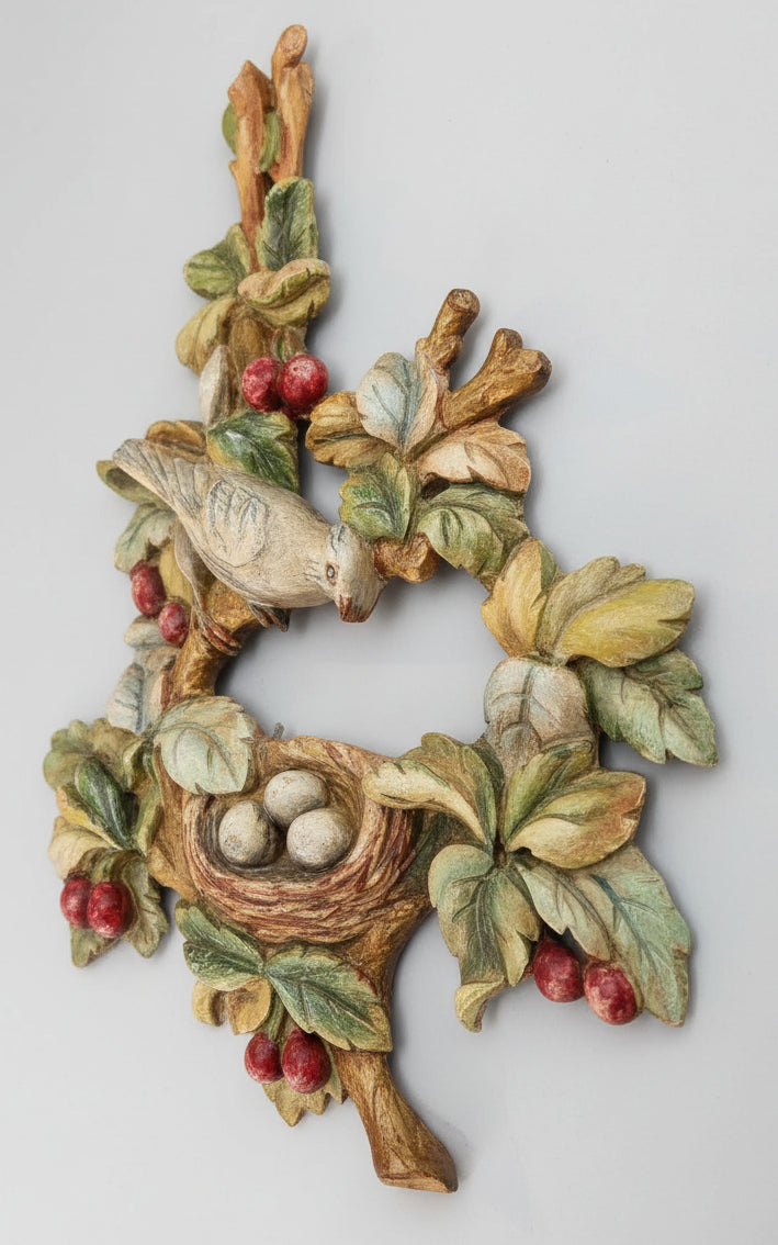 Wood Carved Bird in Nest