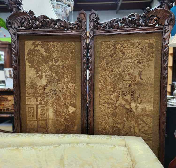 Antique 2 Panel Tapestry Screen