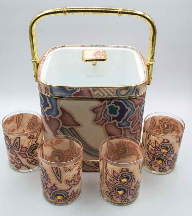 Rare Toyo Terri Rose Ice Bucket/4 Glasses
