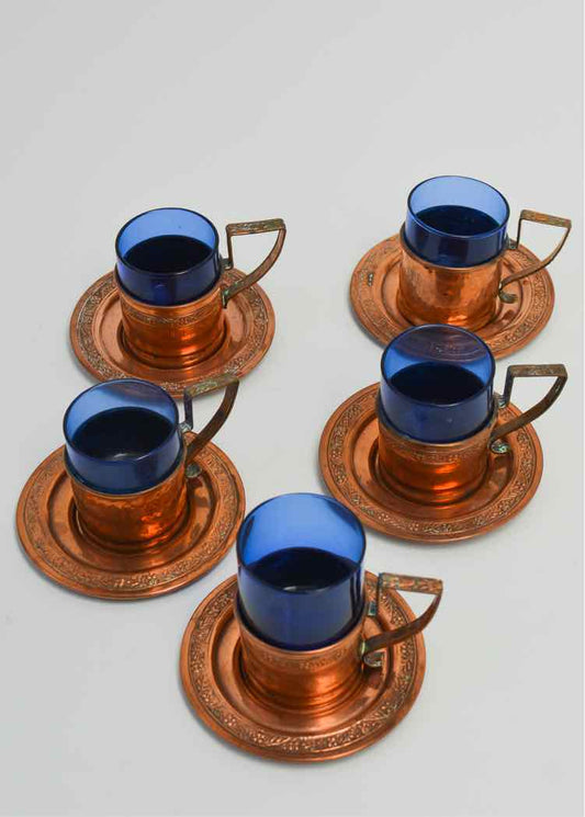 Blue Glass/Copper Espresso Cups & Plates
