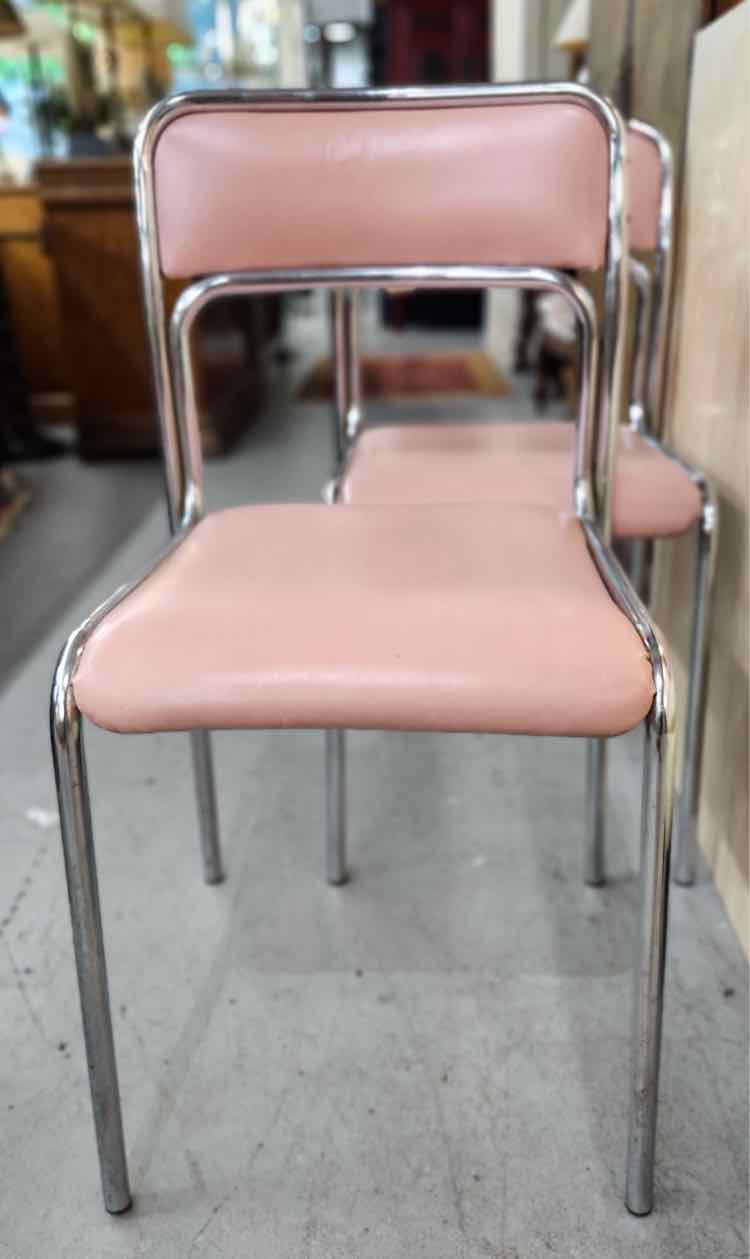 Pair of Vtg. "Bauhaus" Pink Leather Chairs