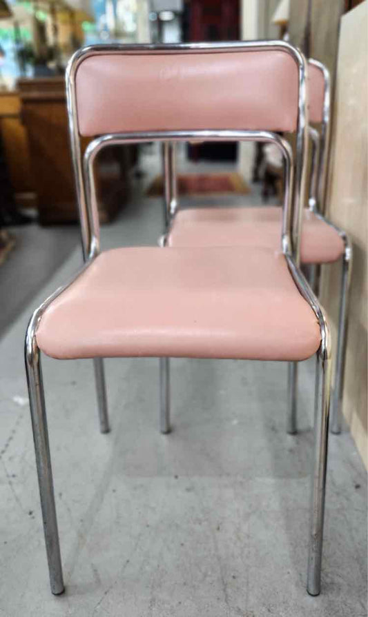 Pair of Vtg. "Bauhaus" Pink Leather Chairs