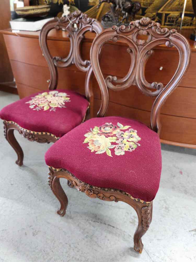 Pair of Flower Needle Point Chairs