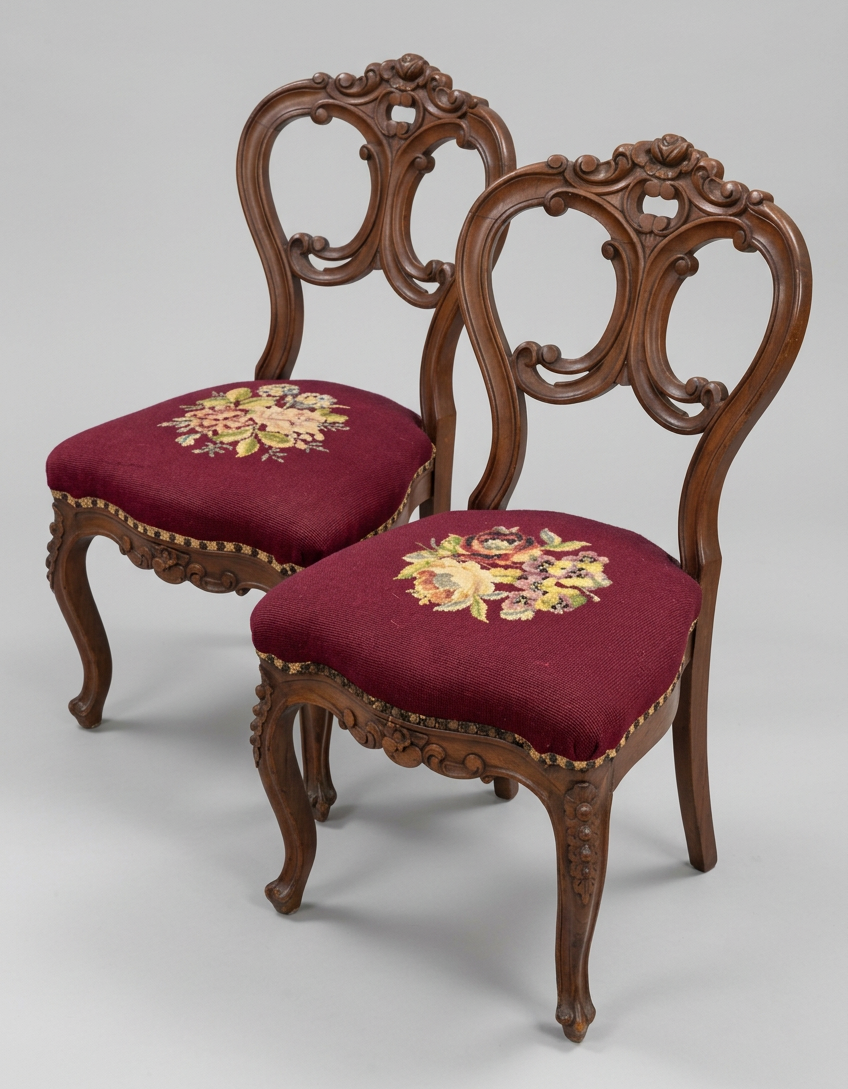 Pair of Flower Needle Point Chairs