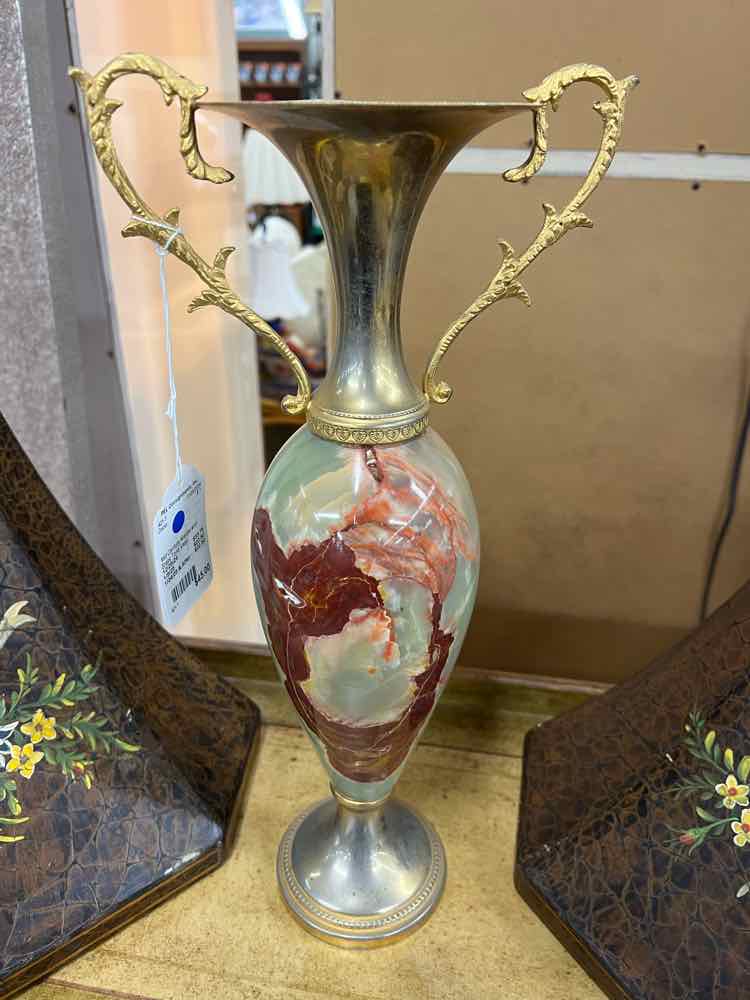 Mid Century Marble and Brass Tone Vase