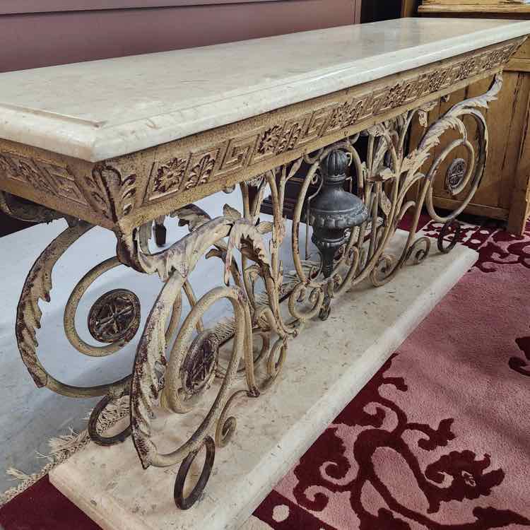 Ornate Stone Console Table w/Scroll Work