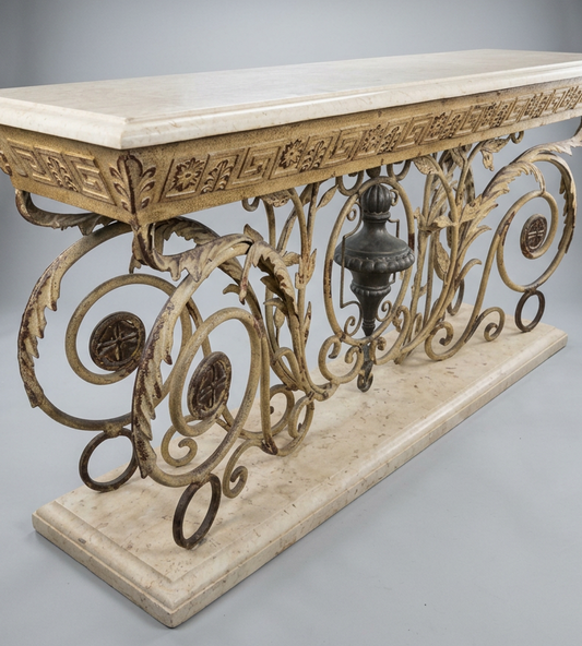 Ornate Stone Console Table w/Scroll Work