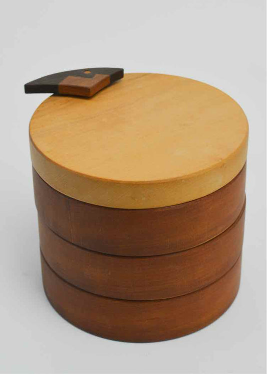 Artisan Turned Wood 3-Layer Trinket Box