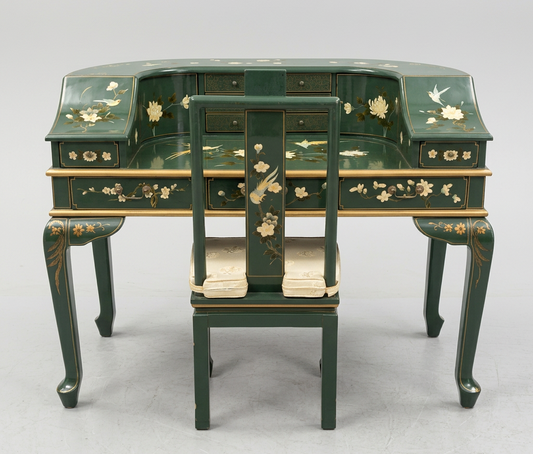 Green Laquered Cabroile Leg Desk w/Chair