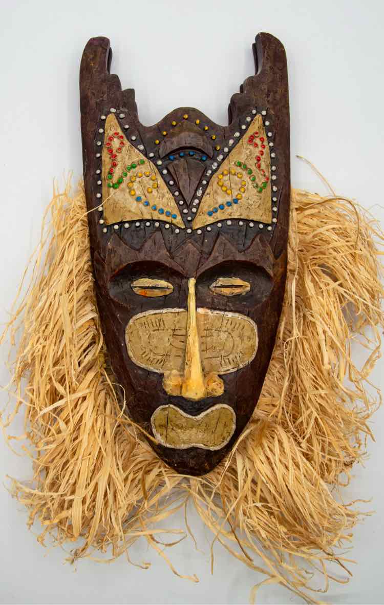 Wood Mask w/Raffia