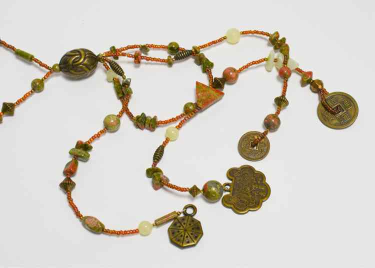 Unakite and New Jade Asian Style Necklace
