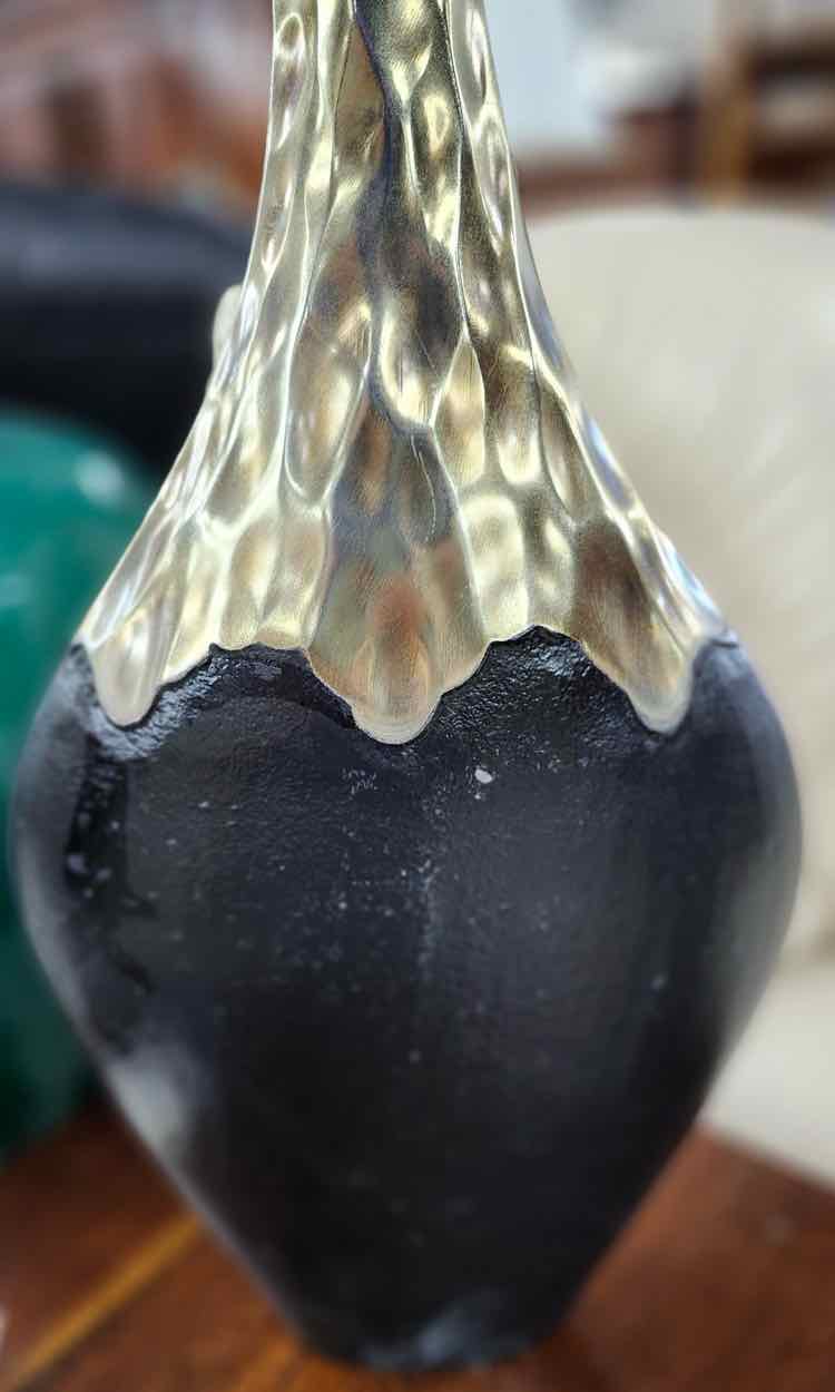 Hammered Brass Black Vase