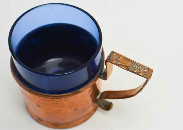 Blue Glass/Copper Espresso Cups & Plates