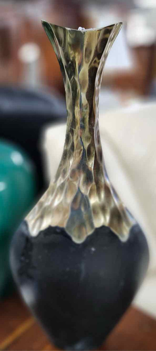 Hammered Brass Black Vase