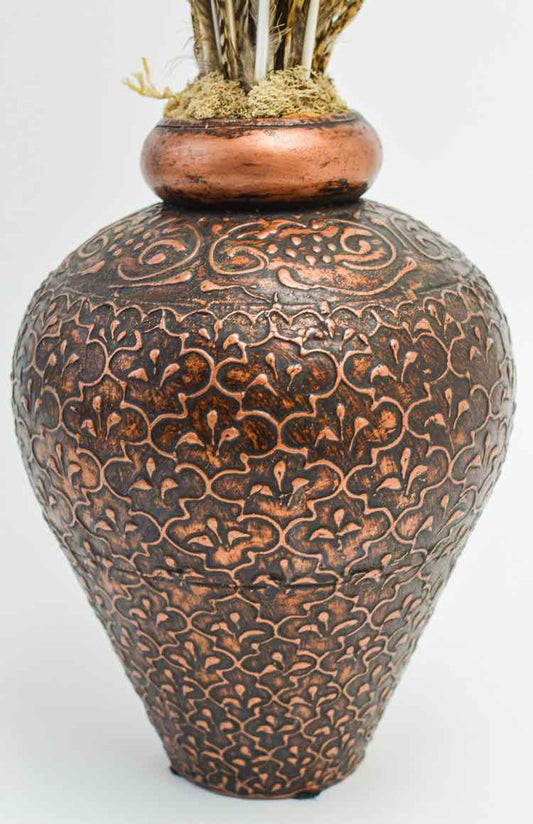 Decor Metal Vase W/ Feathers