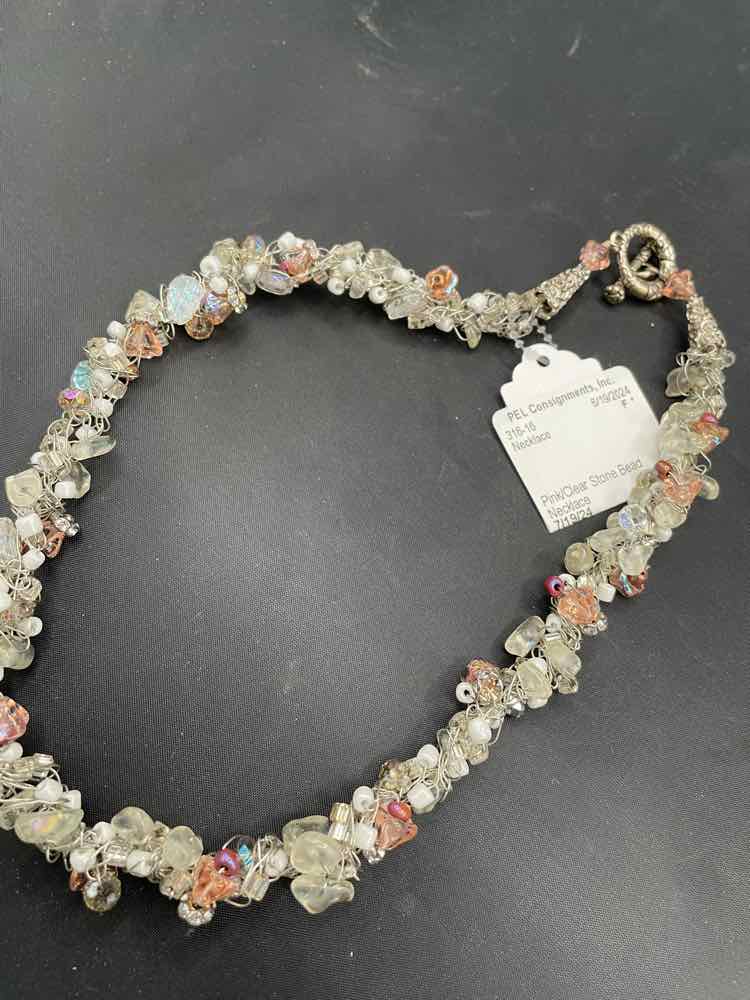 Pink/Clear Stone Bead Necklace