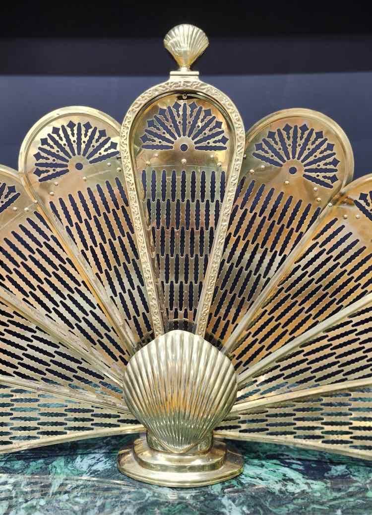 Vtg. Solid Brass Fireplace Screen