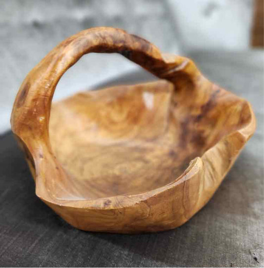 Carved Burl Wood Basket