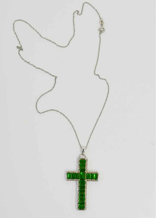 Sterling Silver Green Glass Cross by BBJ