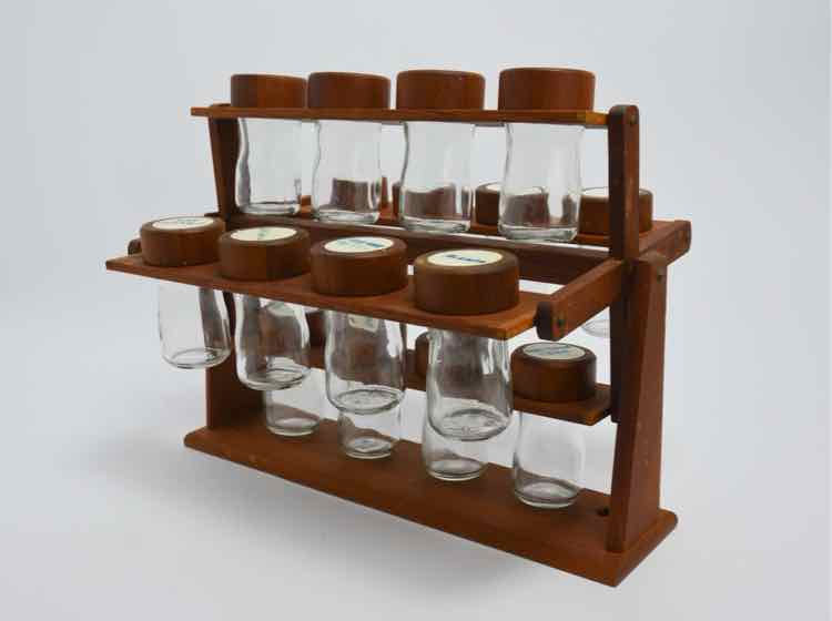Teak MCM Spice Rack & Jars