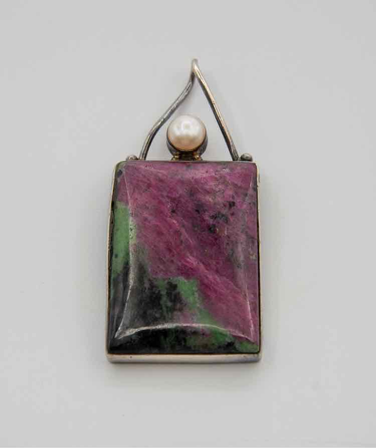 Ruby Zoisite/Pearl Pendant